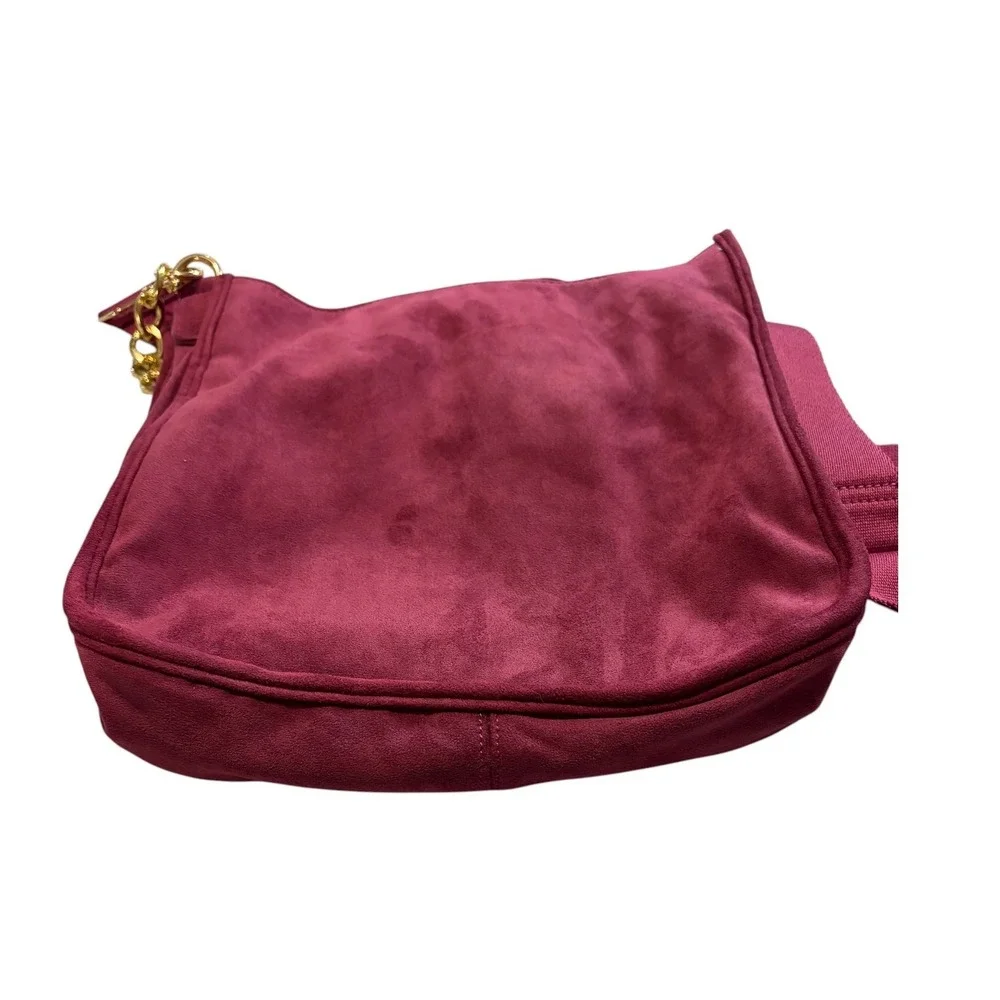 Ah-Dorned Burgundy Suede Crossbody‎ Hobo Bag w/ Mini Pouch Gold Hardware